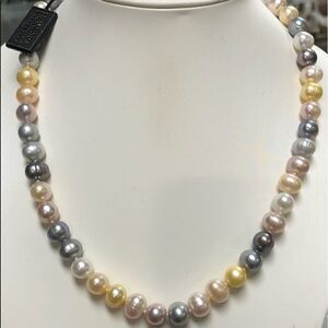 NWTS Honora multi color Cultured Pearl Strand Necklace 925 sterling silver 20"